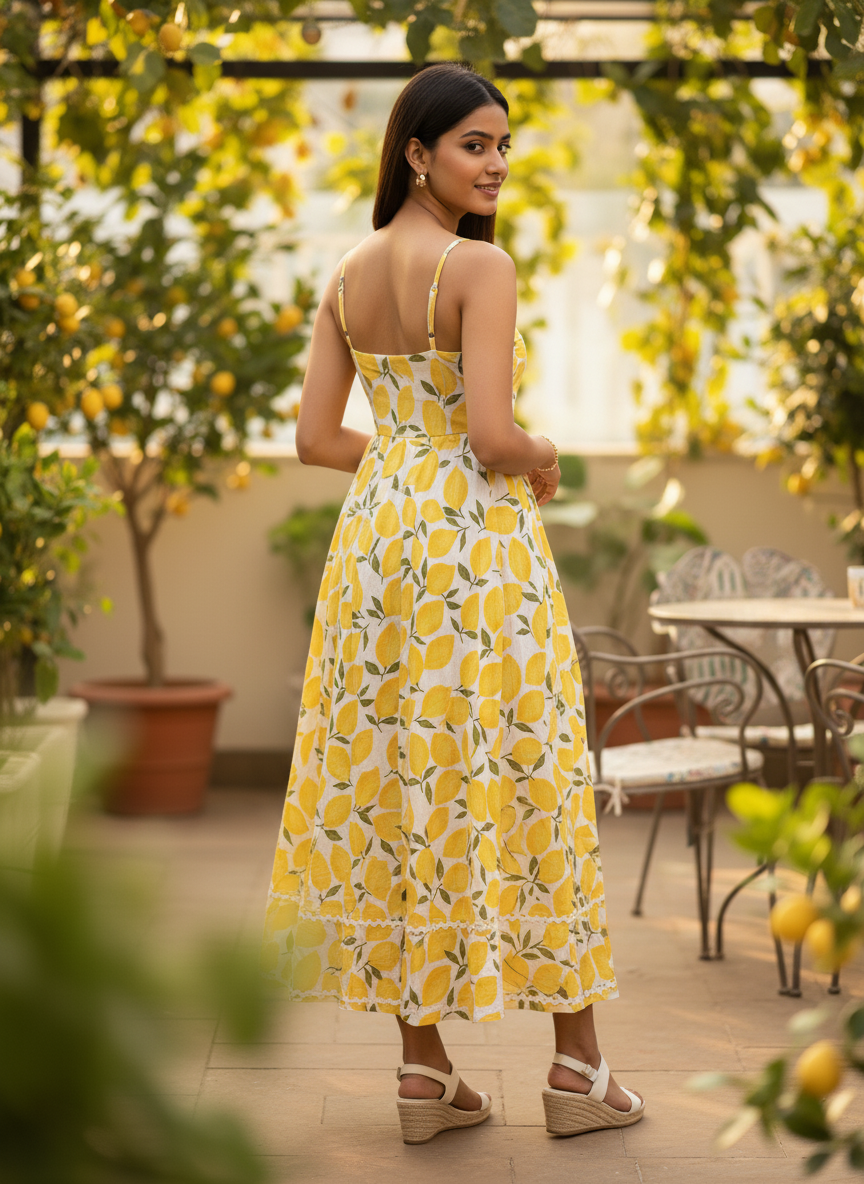 LEMON BREEZE Cotton Printed Dress For Women