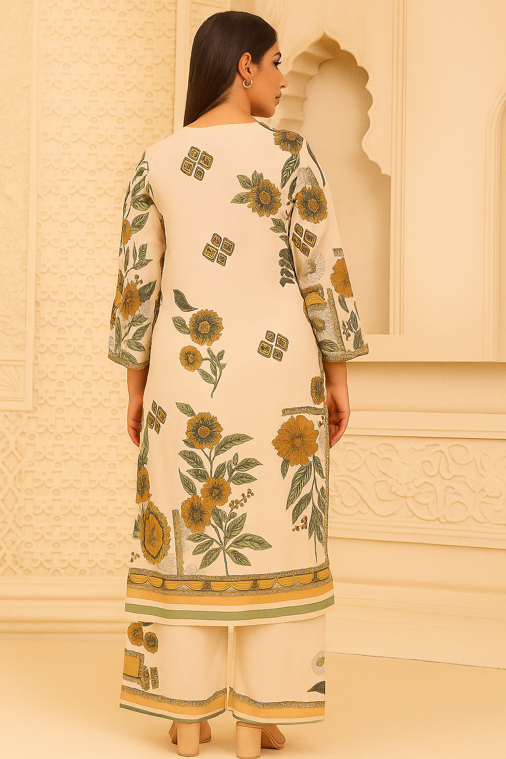 CREAM CANVAS ethnic daily wear coord set for women